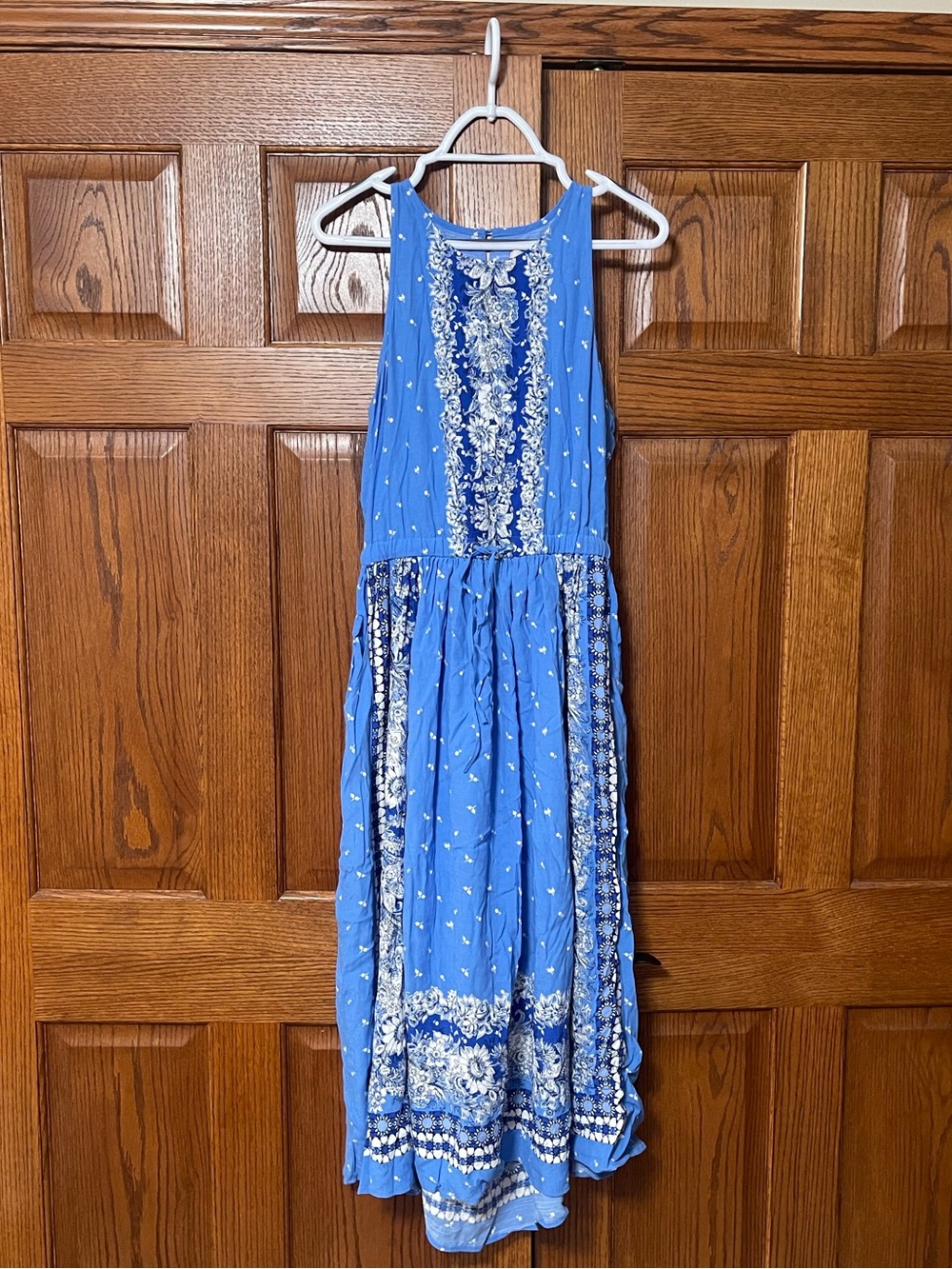 LOFT Blue Floral Print Cutout Midi Dress - Size M